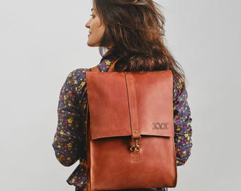 Leather laptop backpack, custom womens backpack gift, leather satchel, laptop rucksack, office work backpack for women, travel backpack