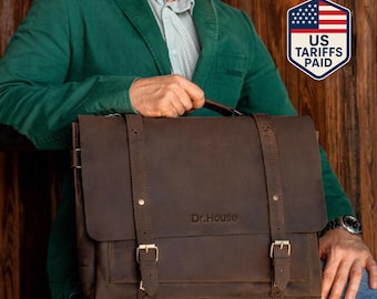 Personalized gift for him, leather briefcase for men,  mens leather messenger bag, leather laptop briefcase, leather shoulder bag