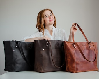 Leather tote bag, womens gift, leather laptop tote bag, woman purse bag, crossbody bag, elegant shopper, anniversary gift for wife