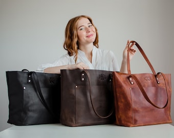 Bolso de mano de cuero, regalo para mujer, bolso de mano de cuero para computadora portátil, bolso de mano para mujer, bolso bandolera, elegante bolso de compras, regalo de aniversario para esposa