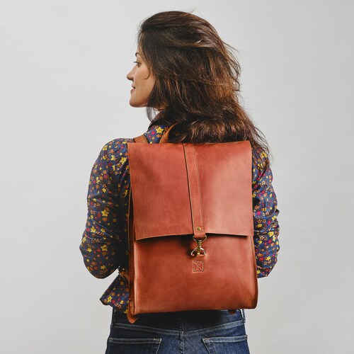 Womens Laptop Backpack Leather Rucksack Travel City Satchel Etsy
