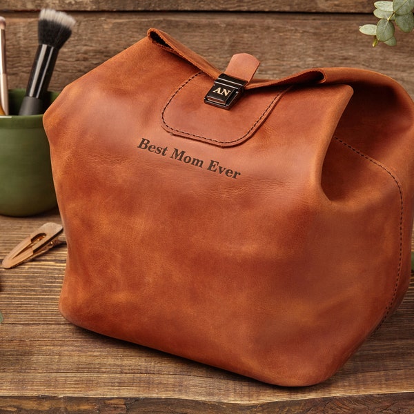 Leder Make-up Tasche, Kulturbeutel Geschenk, Frauen Geschenk, Reise-Kosmetik-Beauty-Tasche, benutzerdefinierte Dopp Kit, Jubiläumsgeschenk für sie