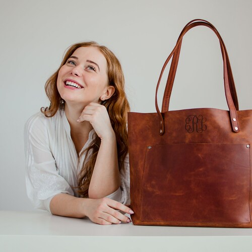 Leather Zipper Tote Carryon Everyday Bag Handmade Leather Etsy