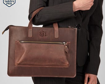 Leather laptop bag,  custom womens gift, office notebook case, custom leather laptop sleeve, notebook case, engraved birthday gift for wife