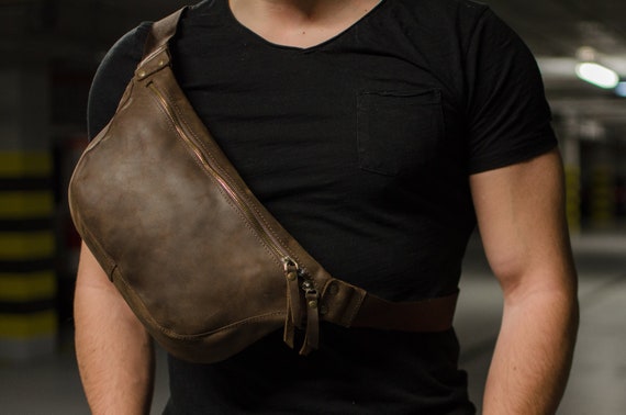 Personalized Leather Fanny Pack for Men Leather Hip Bag 