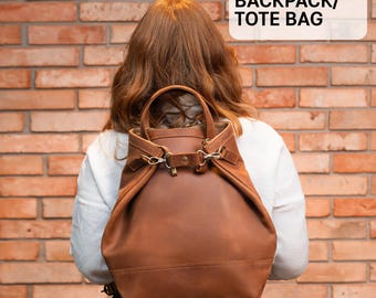 Laptop tote backpack, Womens bag, Convertible backpack, Womens tote bag, Womens backpack , Leather shopper bag, Leather laptop bag