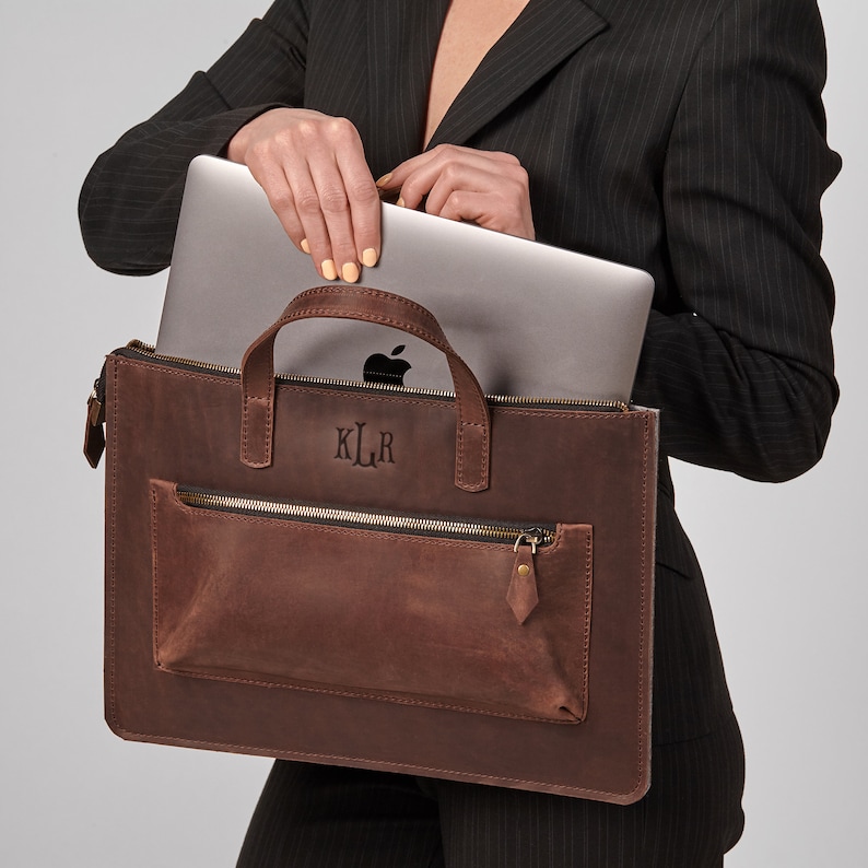 Laptop bag briefcase, engraved office laptop handbag, notebook shoulder bag, engraved laptop cover, work laptop sleeve bag, birthday gift image 9