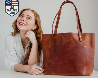 Personalized womens gift, leather zipper tote bag, everyday bag, leather laptop tote bag, elegant shopper bag, anniversary gift
