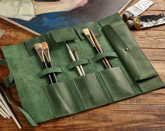 Rouleau de brosse en cuir, cadeau pour artiste, sac de kit de péage de dessin, porte-pinceau, rouleau d’artiste en cuir, cadeau d’anniversaire pour femmes