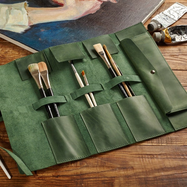 Rouleau de brosse en cuir, cadeau pour artiste, sac de kit de péage de dessin, porte-pinceau, rouleau d’artiste en cuir, cadeau d’anniversaire pour femmes