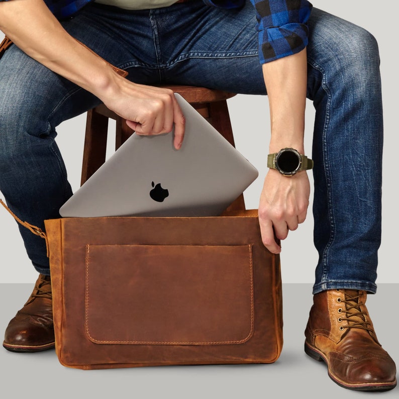 Leather briefcase, Laptop briefcase, Laptop shoulder bag, Crossbody messenger, Leather Messenger, Mens office handbag, Birthday mens gift image 8