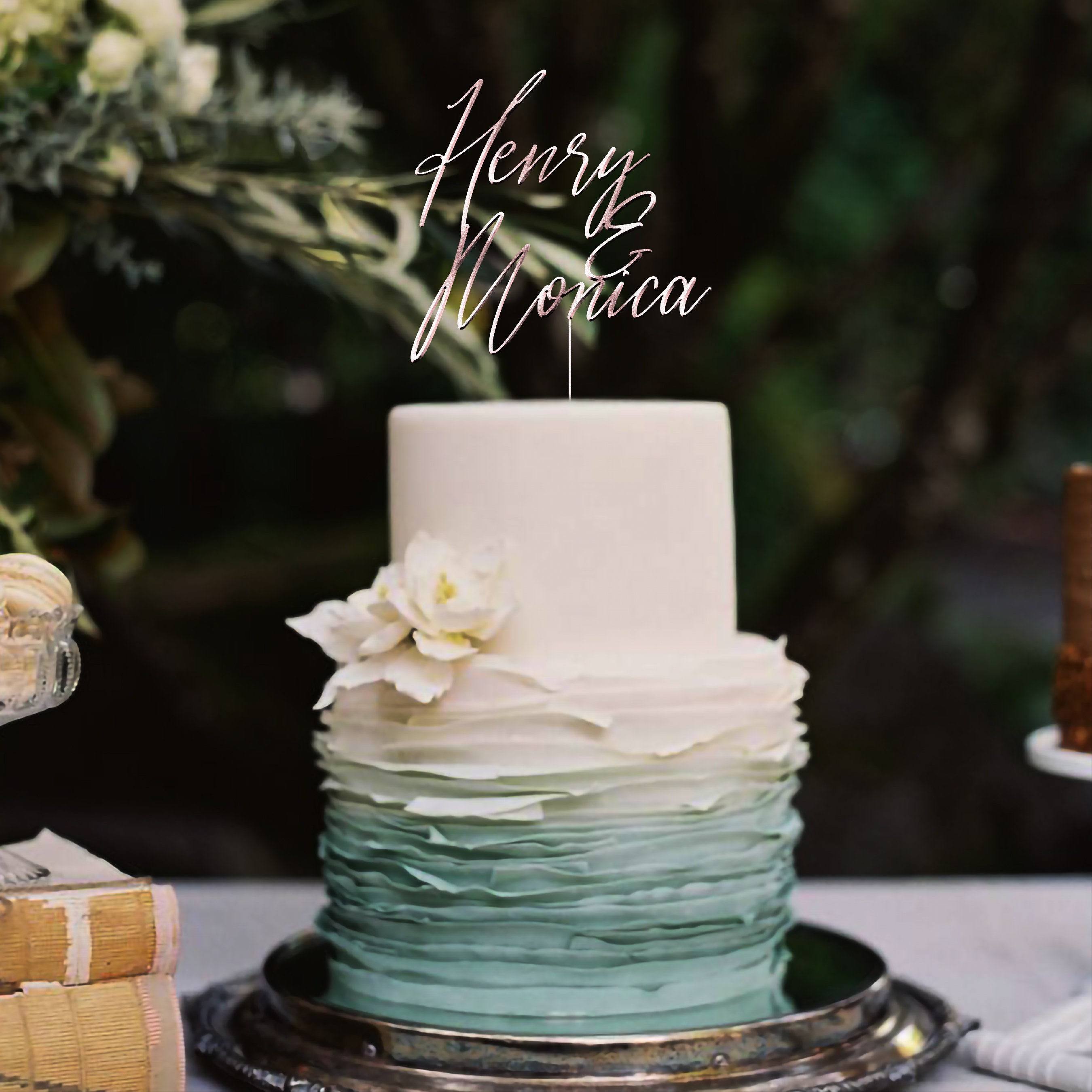 French Script Mr and Mrs Cake Topper for Wedding by Rawkrft, Custom Cake Topper Personalized, Wedding Cake Topper Rustic Bridal Shower