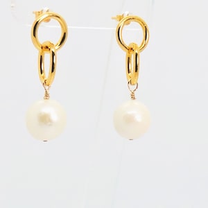 Pearl Earrings, White Baroque Pearl Earrings, Pearl Dangle Earrings, Bridal Earrings, Pearl Gold Vermeil Stud Earrings, One Of A Kind Gift image 1