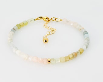 Pulsera de aguamarina facetada, pulsera llena de oro de 14KT de aguamarina múltiple, pulsera de piedras preciosas con cuentas, piedra de nacimiento de marzo, regalo único para mamá