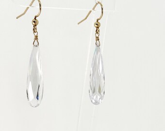 Clear CZ Earrings, CZ Briolette Long Drop 14 KT Gold Filled Earrings, Bridal Jewelry, Elegant Earrings, One Of A Kind Jewelry Gifts