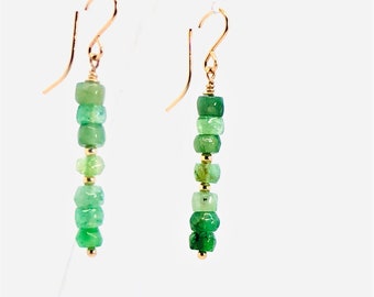 Emerald Earrings, Natural Emerald 14KT Gold Filled Earrings, Gemstone Dangle Drop Earrings, May Birthstone Jewelry, Everyday Earrings