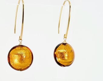 Pendientes de topacio de Murano, pendientes vermeil de oro de cristal de Murano, pendientes colgantes de cristal de Murano, joyas de cristal de Murano veneciano, regalos para mujeres