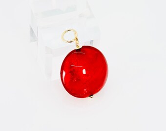 Colgante rojo de Murano, colgante relleno de oro de cristal de Murano rojo rubí de 14KT, joyería de cristal de Murano, joyería de declaración, regalo para ella, único en su tipo