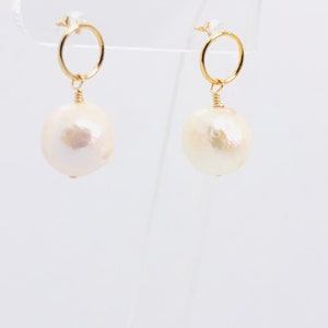 White Pearl Earrings, White Baroque Pearls 14KT Gold Filled Circle Post Earrings, Bridal Jewelry, June Birthstone Jewelry, Everyday Earrings image 1