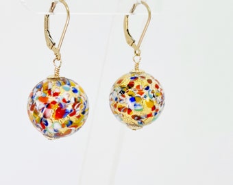 Klimt Murano Earrings, Murano Glass 14KT Gold Filled Earrings, Dangle Drop Earrings, Drop Ball Earrings, Murano Jewelry, Mother's Day Gifts