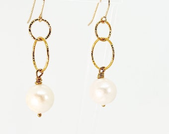 White Baroque Pearl Earrings, Pearl Gold Vermeil Sparkle Earrings, Natural Pearl Dangle Earrings, Bridal Earrings, Jewelry Gift