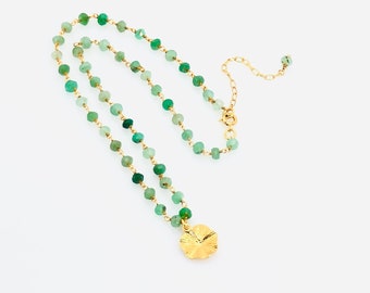 Chrysoprase Necklace, Chrysoprase Gold Vermeil Lotus Leaf Pendant Necklace, Genuine Chrysoprase Gemstone Necklace, Handmade Gemstone Jewelry