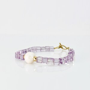 Pink Amethyst Bracelet, Amethyst Pearl 14KT Gold Filled Toggle Bracelet, Amethyst Bracelet, February Birthstone Jewelry, Unique Gift For Her image 9