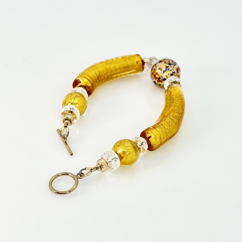 Klimt Murano Glass Bracelet, Venetian Murano Beaded Jewelry, Murano Glass 14KT Gold Filled Toggle Bracelet, One Of A Kind Jewelry Gifts image 9