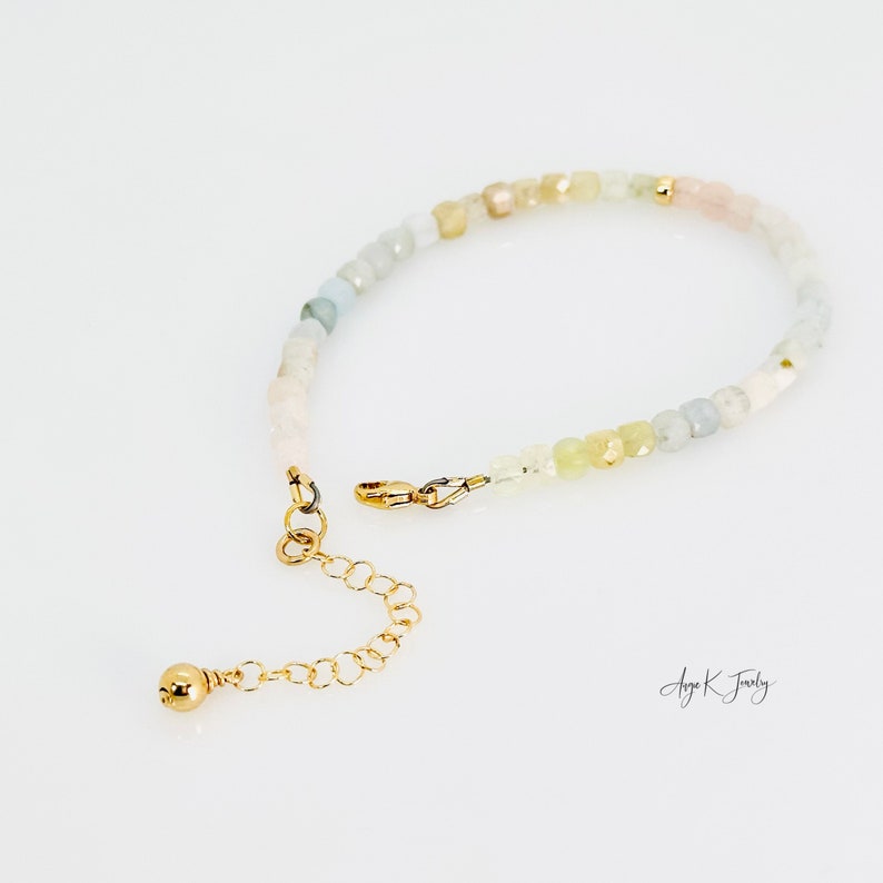 Faceted Aquamarine Bracelet, Multi Aquamarine 14KT Gold Filled Bracelet, Beaded Gemstone Bracelet, March Birthstone, Unique Gift For Mom image 4