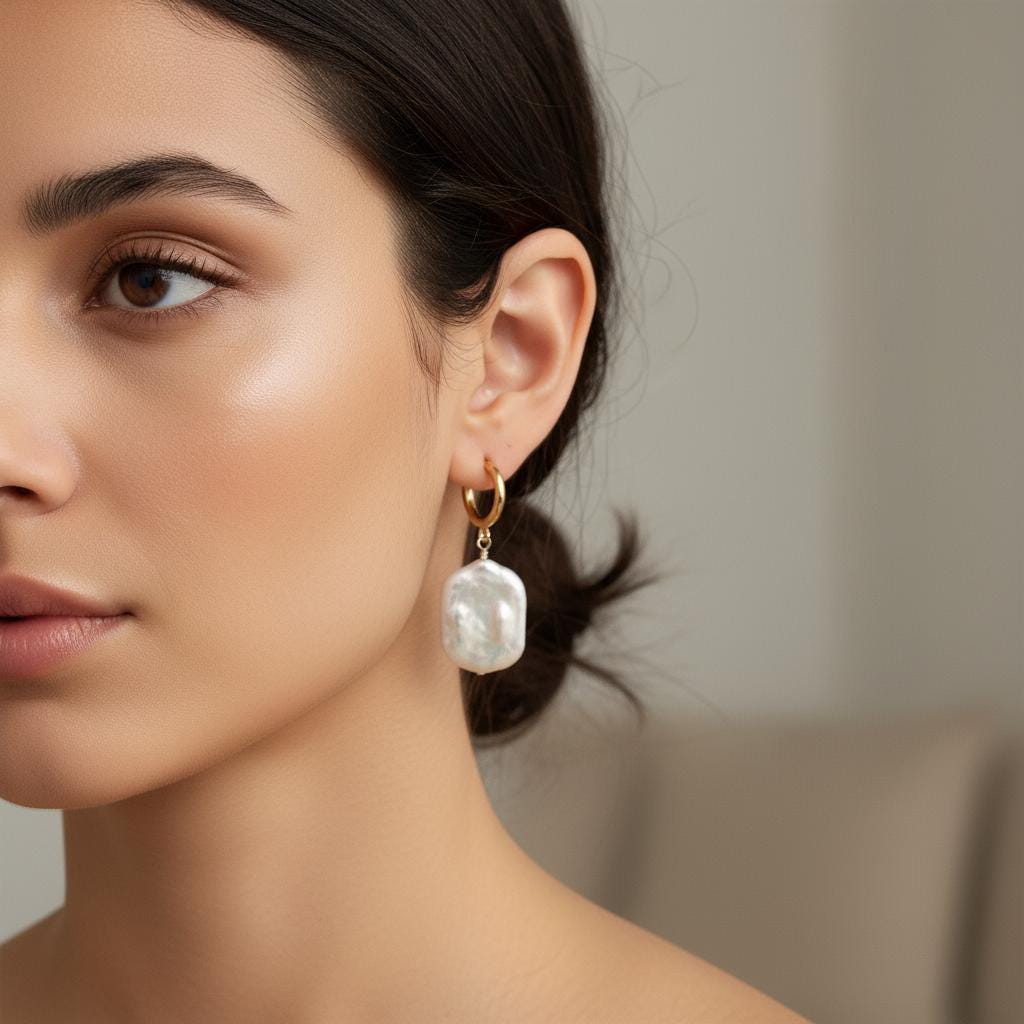 Baroque Coin Pearl Hoop Earrings