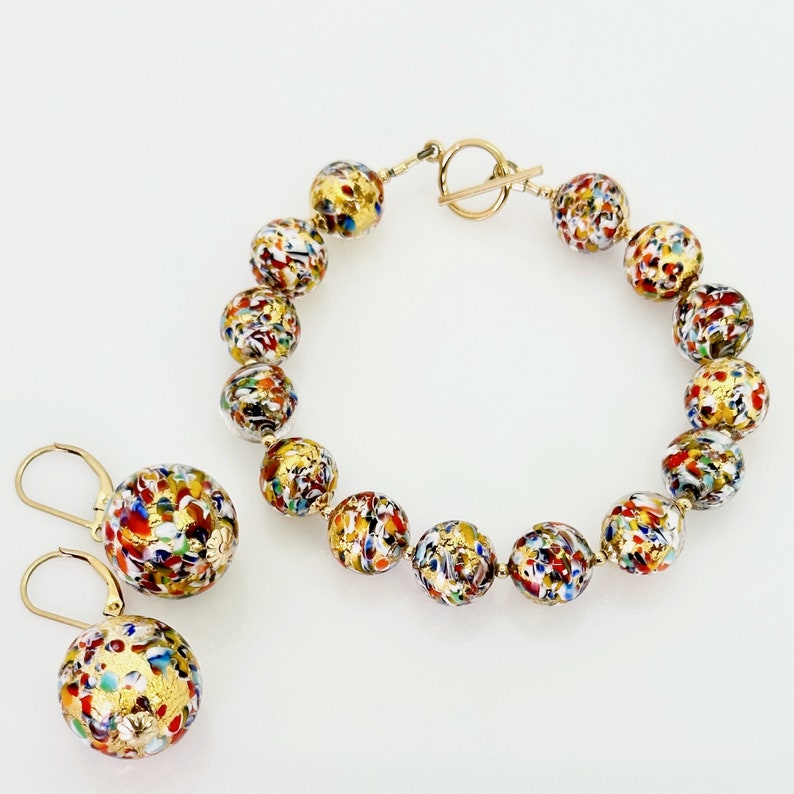 Klimt Murano Earrings, Murano Glass 14KT Gold Filled Earrings, Dangle Drop Earrings, Drop Ball Earrings, Murano Jewelry, Mother's Day Gifts zdjęcie 2