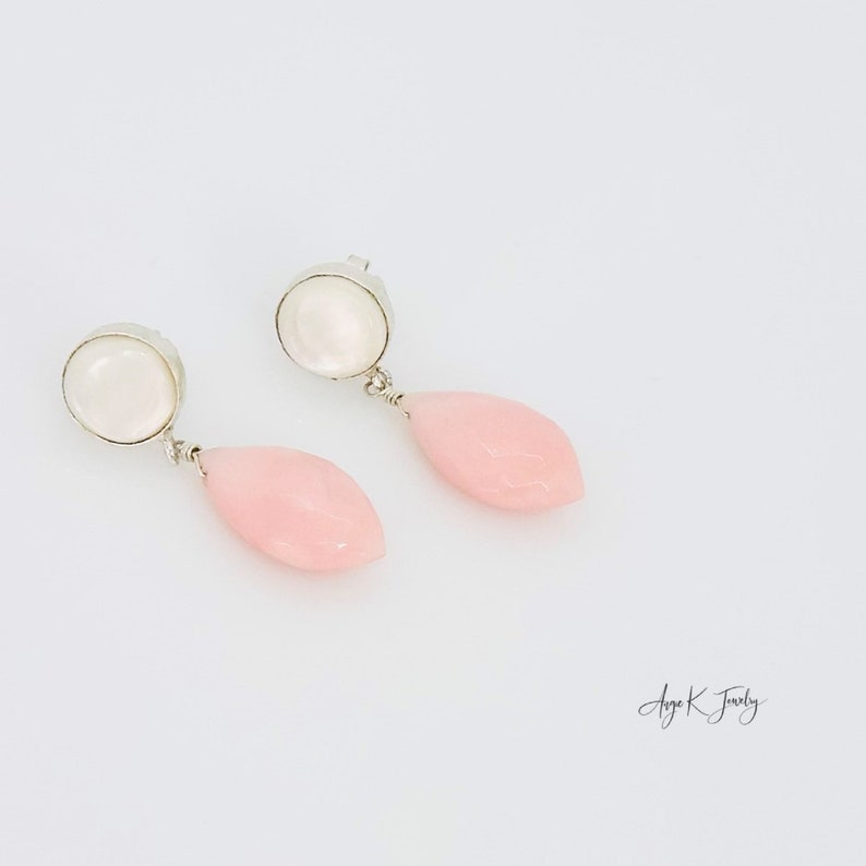 Pink Opal Earrings, Pink Opal Briolette Mother Of Pearl Stud Silver Earrings, Large Drop Earrings, Bridal Jewelry, Special Gift For Her image 8