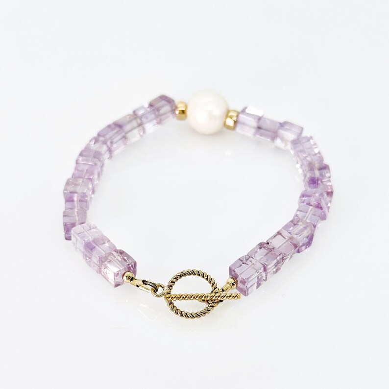 Pink Amethyst Bracelet, Amethyst Pearl 14KT Gold Filled Toggle Bracelet, Amethyst Bracelet, February Birthstone Jewelry, Unique Gift For Her image 4