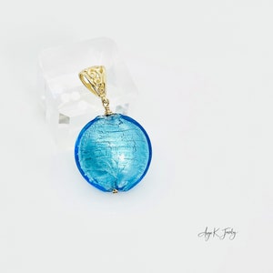 Murano Glass Pendant, Aqua White Gold Foil Murano Glass Pendant, Blue Murano Gold Vermeil Pendant, Summer Jewelry, Gift For Her image 8