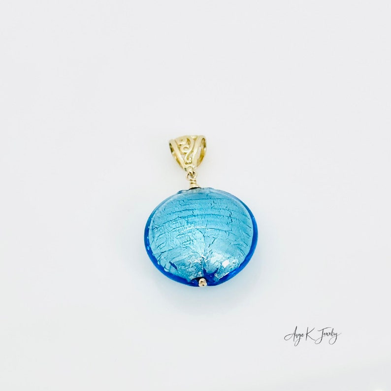 Murano Glass Pendant, Aqua White Gold Foil Murano Glass Pendant, Blue Murano Gold Vermeil Pendant, Summer Jewelry, Gift For Her image 3
