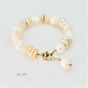 Bracelet de perles baroques, bracelet rempli d'or 14 carats de perles blanches naturelles, bijoux en perles, bijoux de pierre de naissance de juin, cadeau unique pour elle image 4