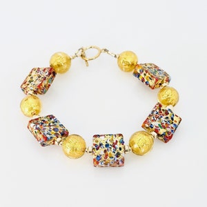 Bracelet Klimt en verre de Murano, Bijoux vénitiens en verre de Murano, Bracelet à bascule coloré rempli d'or de Murano 14 carats, Cadeaux bijoux uniques image 1