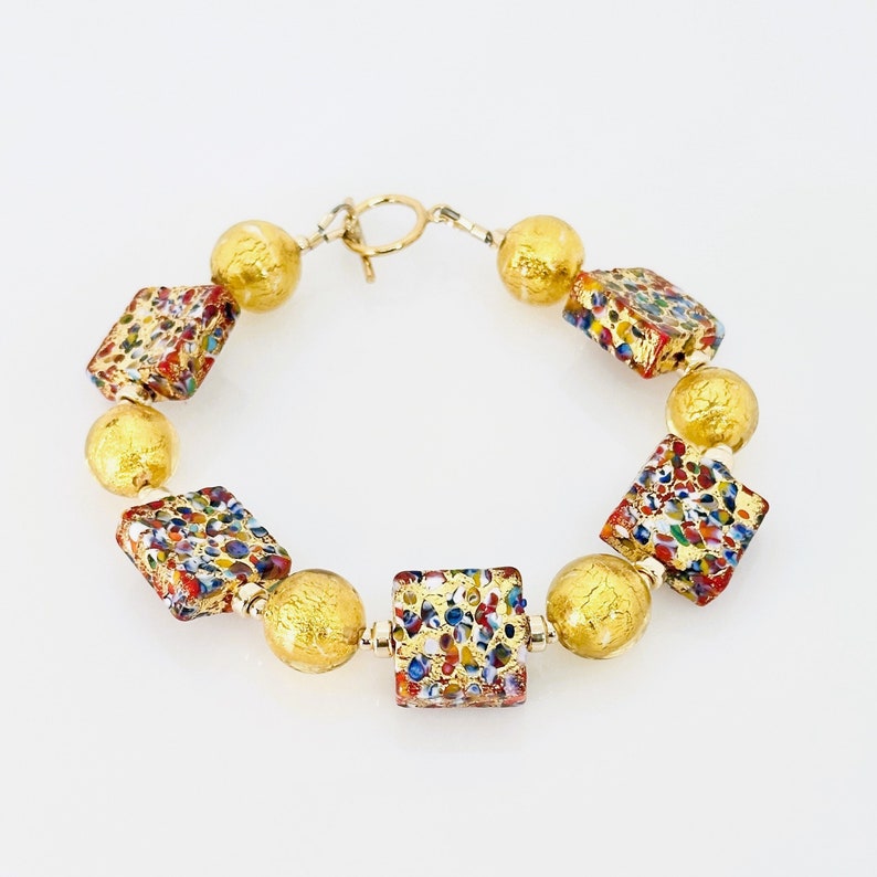 Klimt Murano Glas Armband, venezianische Murano Glas Schmuck, bunte Murano 14KT Gold gefüllt Knebel Armband, Unikat Schmuck Geschenke Bild 1