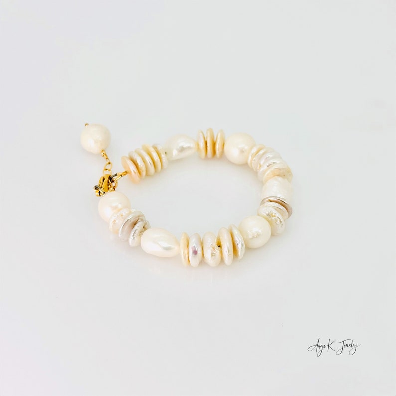 Baroque Pearl Bracelet, Natural White Pearl 14KT Gold Filled Bracelet, Pearl Jewelry, June Birthstone Jewelry, One Of A Kind Gift For Her image 6