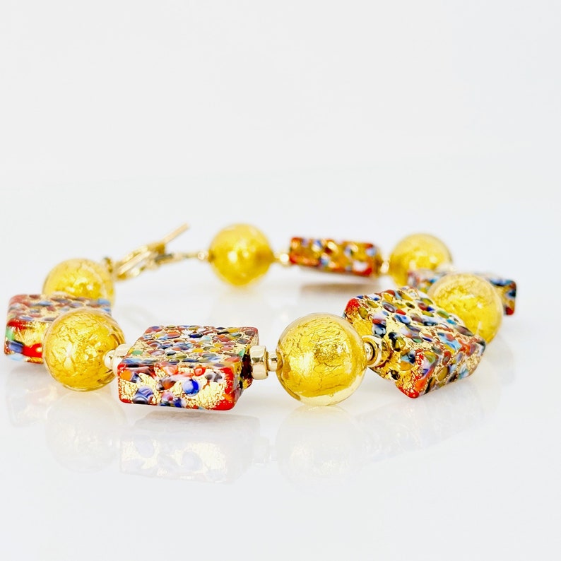 Klimt Murano Glas Armband, venezianische Murano Glas Schmuck, bunte Murano 14KT Gold gefüllt Knebel Armband, Unikat Schmuck Geschenke Bild 6