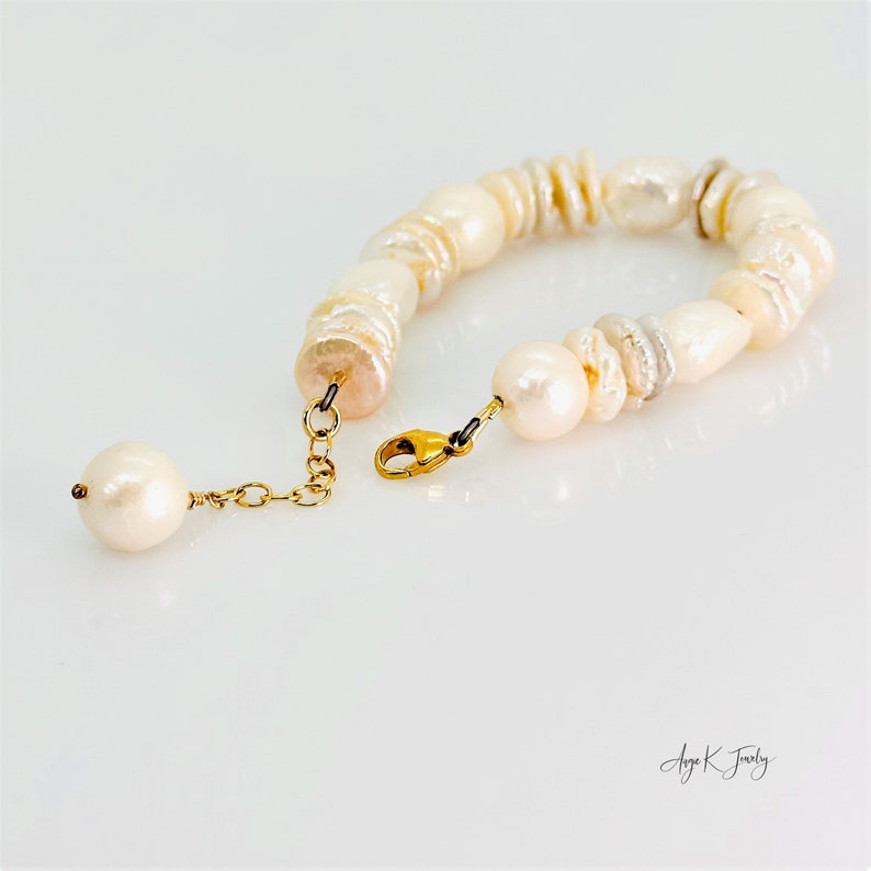 Bracelet de perles baroques, bracelet rempli d'or 14 carats de perles blanches naturelles, bijoux en perles, bijoux de pierre de naissance de juin, cadeau unique pour elle image 8