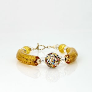 Klimt Murano Glass Bracelet, Venetian Murano Beaded Jewelry, Murano Glass 14KT Gold Filled Toggle Bracelet, One Of A Kind Jewelry Gifts zdjęcie 7