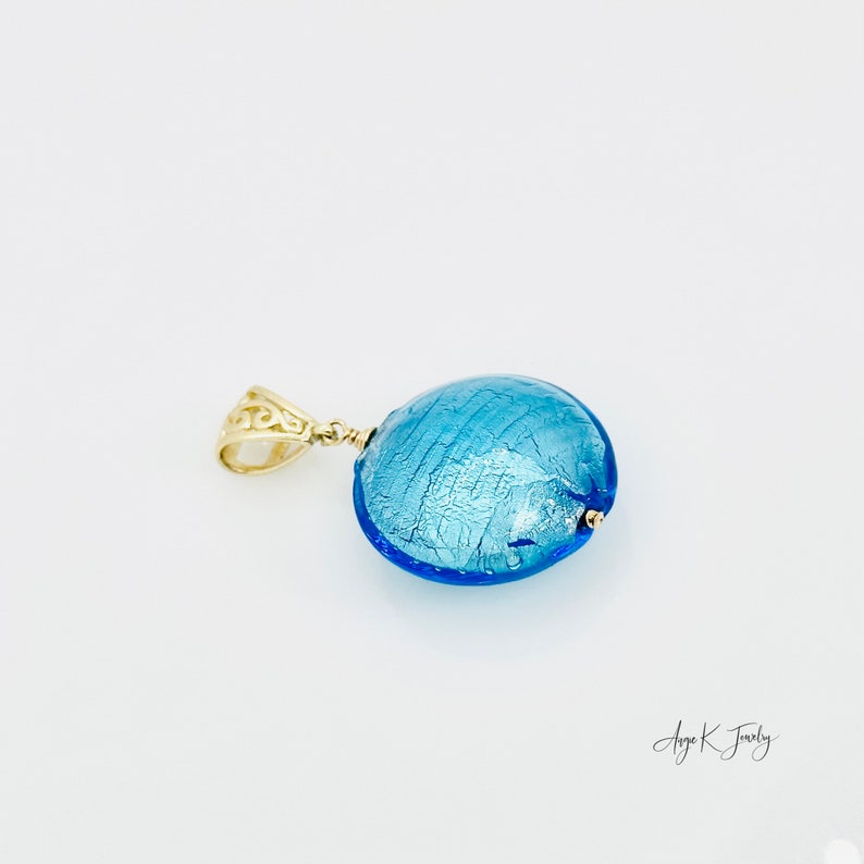 Murano Glass Pendant, Aqua White Gold Foil Murano Glass Pendant, Blue Murano Gold Vermeil Pendant, Summer Jewelry, Gift For Her image 5