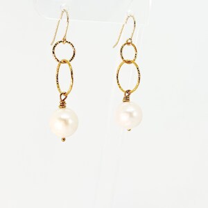 White Baroque Pearl Earrings, Pearl Gold Vermeil Sparkle Earrings, Natural Pearl Dangle Earrings, Bridal Earrings, Jewelry Gift image 7