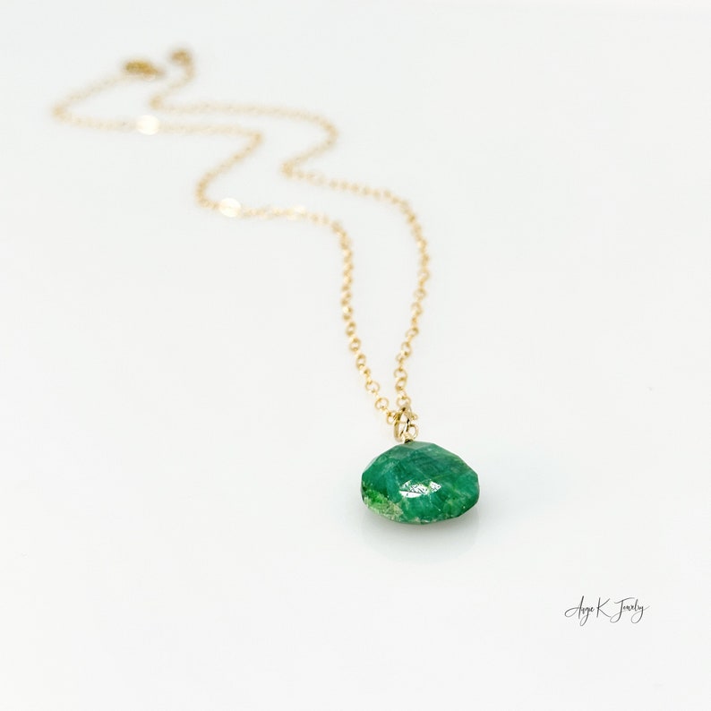 Emerald Gemstone Necklace, Faceted Emerald 14KT Gold Filled Drop Pendant Necklace, May Birthstone Jewelry, Gift For Her, Unique Jewelry Gift image 9