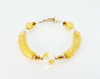 Pulsera de cristal de Murano, joyería veneciana con cuentas de Murano, pulsera de palanca llena de oro de 14KT de cristal de Murano Vicenza, regalo único para mamá