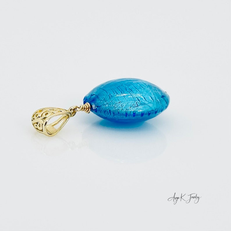 Murano Glass Pendant, Aqua White Gold Foil Murano Glass Pendant, Blue Murano Gold Vermeil Pendant, Summer Jewelry, Gift For Her image 9