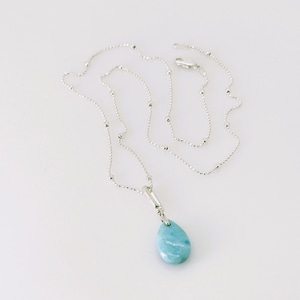 Larimar Gemstone Necklace, Larimar Silver Bead Chain Necklace, Bridal Jewelry, Blue Larimar Pendant Necklace, One Of A Kind Gift For Her