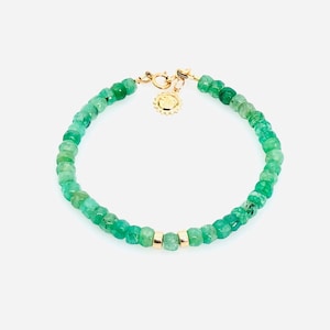 Emerald Bracelet, Emerald 14KT Gold Filled Sun Charm Bracelet, May Birthstone Jewelry, Gemstone Beaded Bracelet, Unique Jewelry Gift for Her image 1