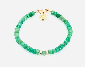 Pulsera esmeralda, pulsera de encanto solar llena de oro esmeralda de 14 KT, joyería de piedra de nacimiento de mayo, pulsera con cuentas de piedras preciosas, regalo de joyería único para ella